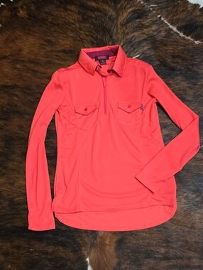Rock&Roll DENIM Coral-Red Long Sleeve Half-Zip Polo